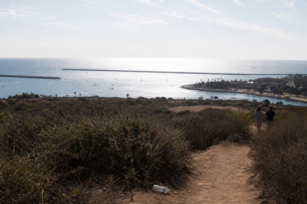 Panoramic overlook of San Diego Bay and the Pacific Ocean from a Point Loma headland, no text, no logos, no people